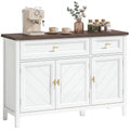 Sideboard with Thick Top, 3 Doors 2 Drawers, Shelves, White & Brown Wood Effect
