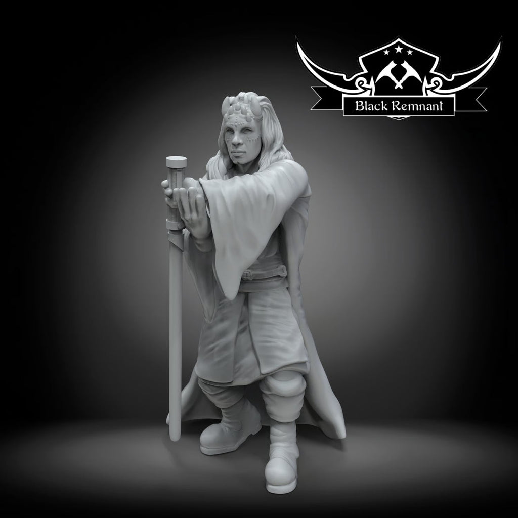 Mystical warrior with long hairs and horns, Black Remnant