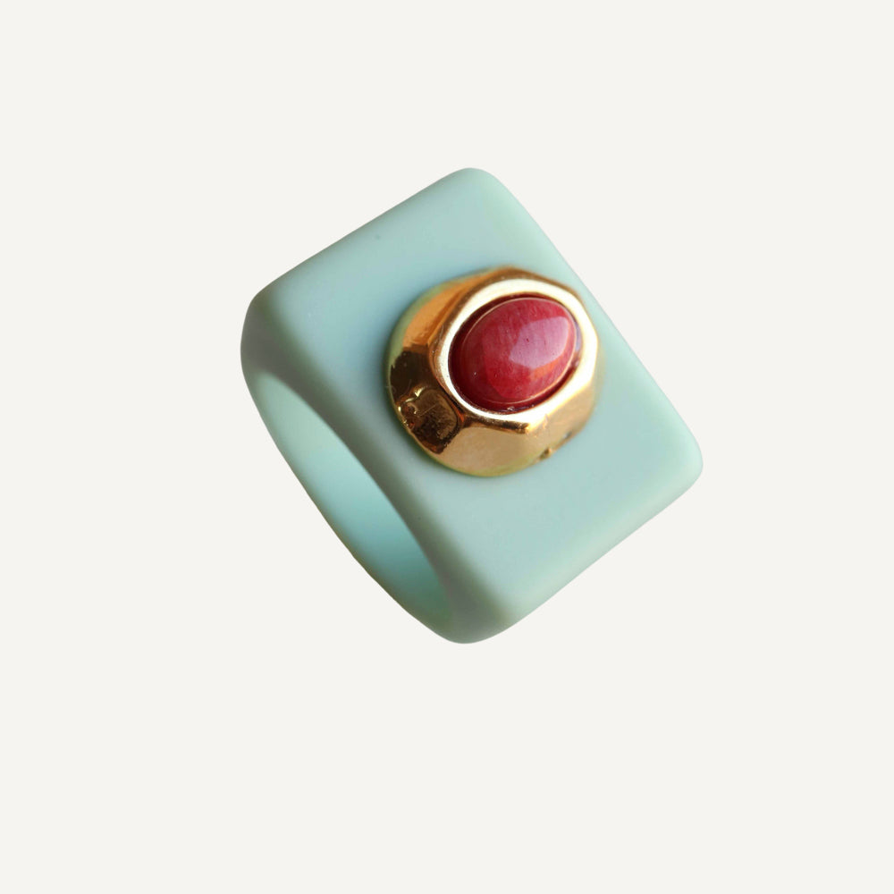 Anillo grande para mujer mint amazonita roja