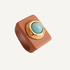 Anillo para mujer color moka con piedra turquesa