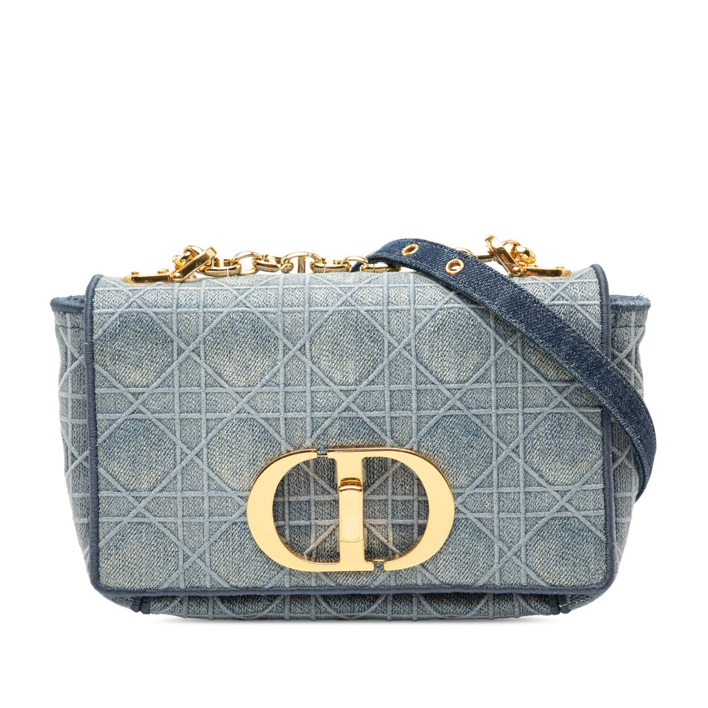 Small Embroidered Denim Cannage Caro Bag