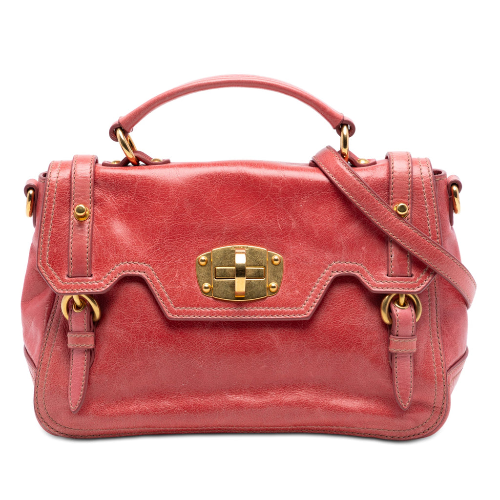 Distressed Leather Turnlock Satchel