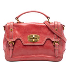 Distressed Leather Turnlock Satchel