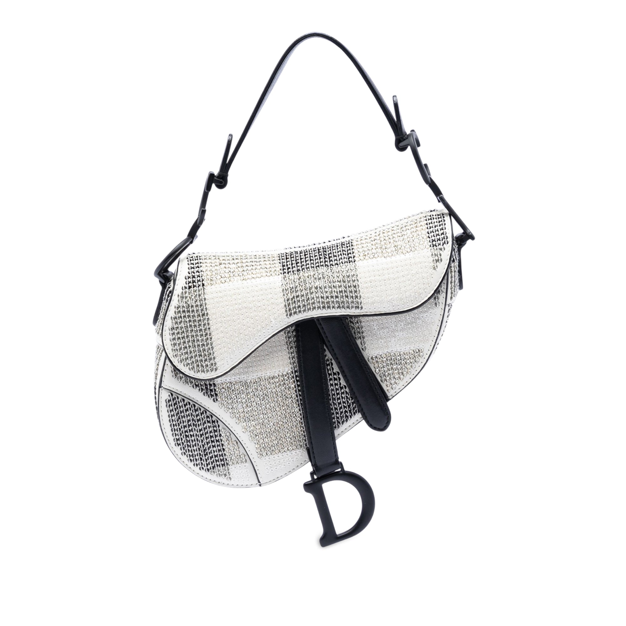 Mini Sequin and Beads Embellished Calfskin Saddle Bag