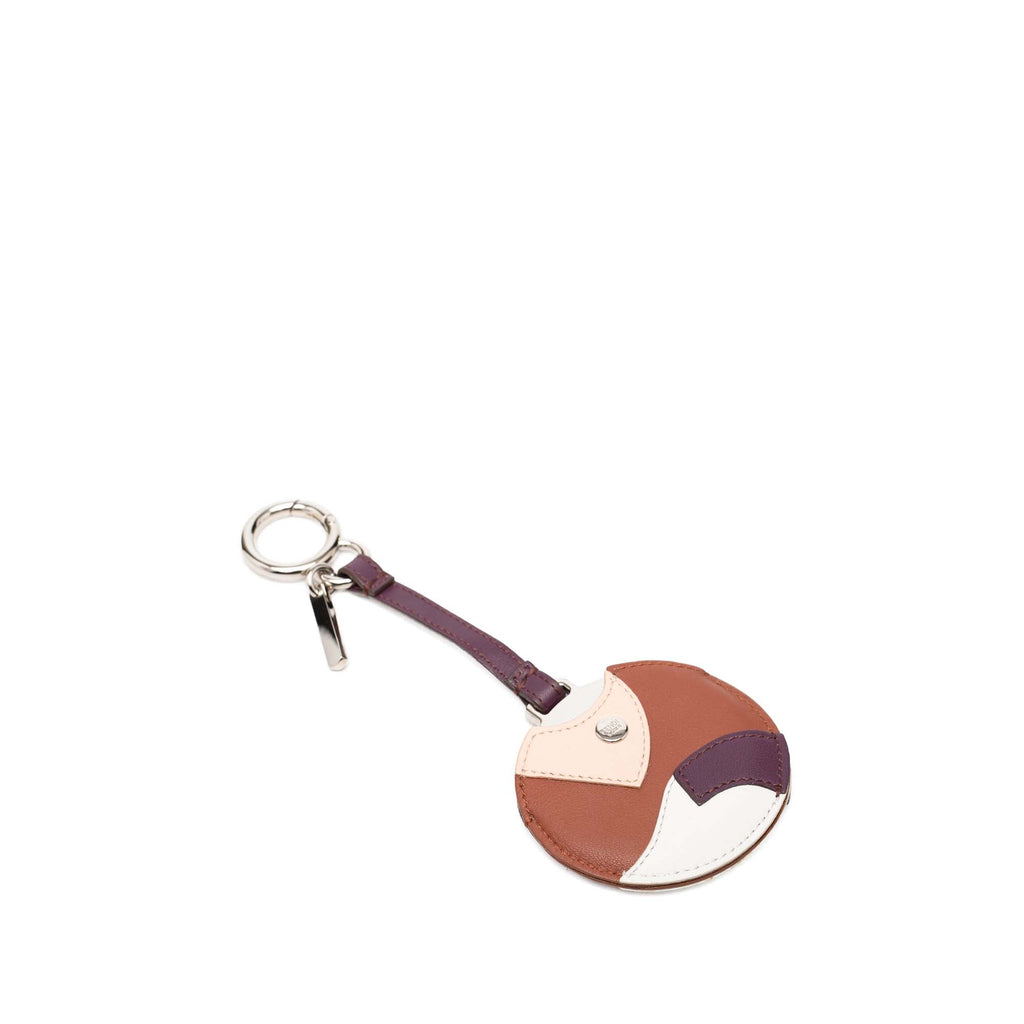 Silver Plated and Calfskin Compact Mirror Bag Charm