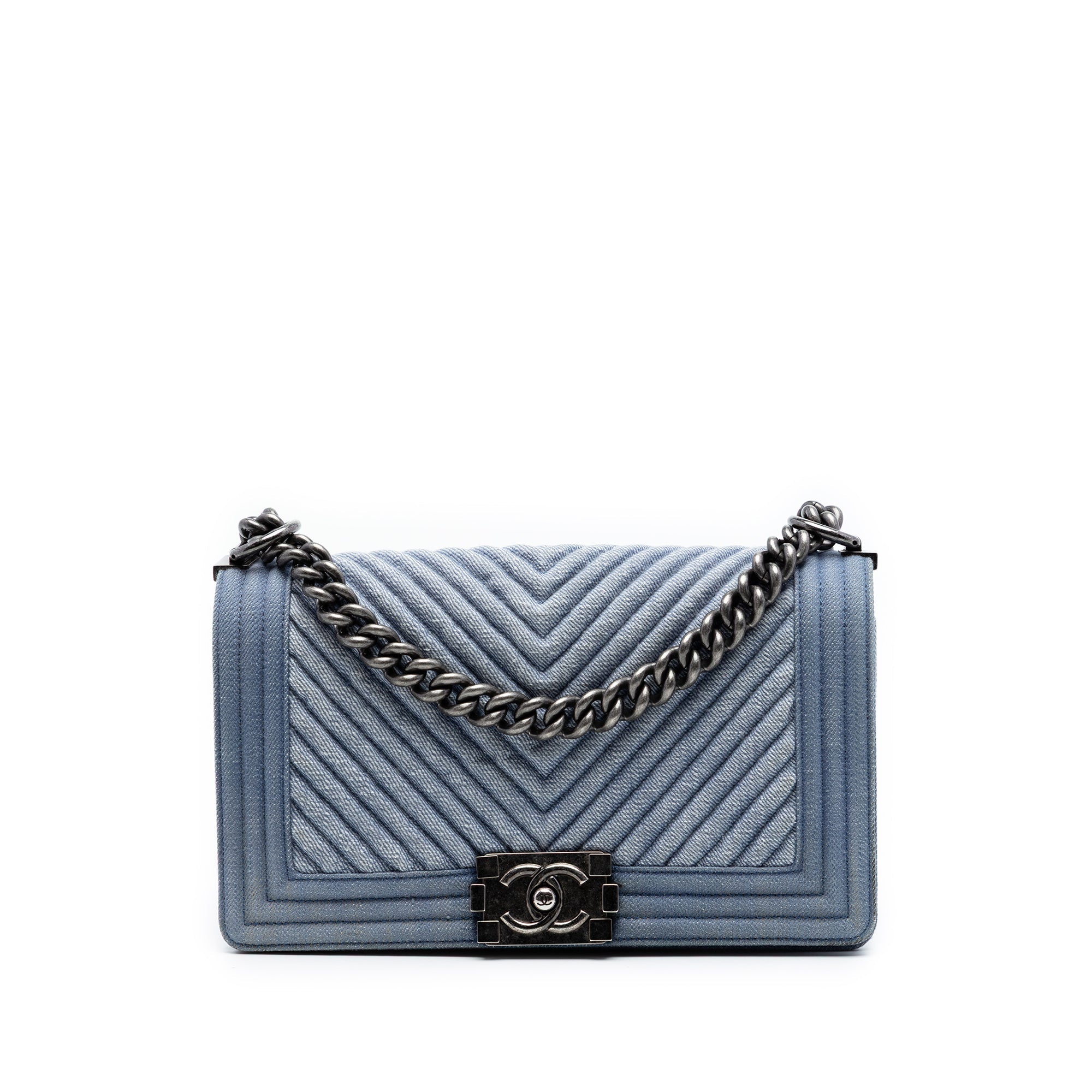 Old Medium Chevron Denim Boy Flap