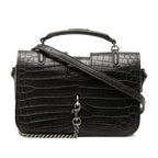 Medium Croc Embossed Leather Charlotte Messenger Bag