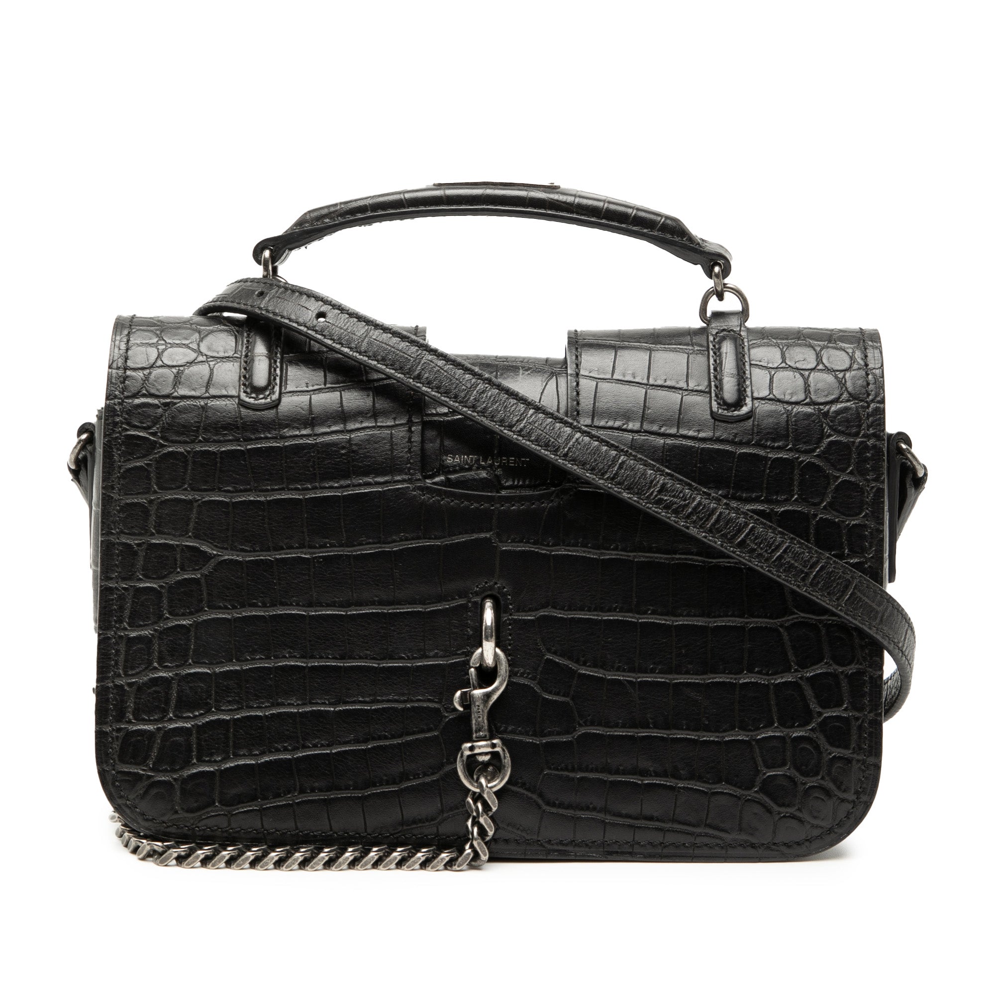 Medium Croc Embossed Leather Charlotte Messenger Bag