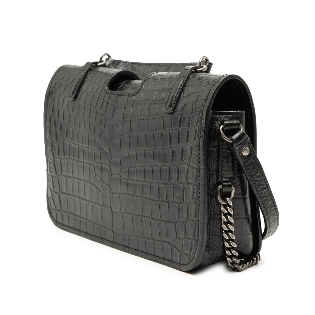 Medium Croc Embossed Leather Charlotte Messenger Bag
