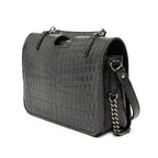 Medium Croc Embossed Leather Charlotte Messenger Bag