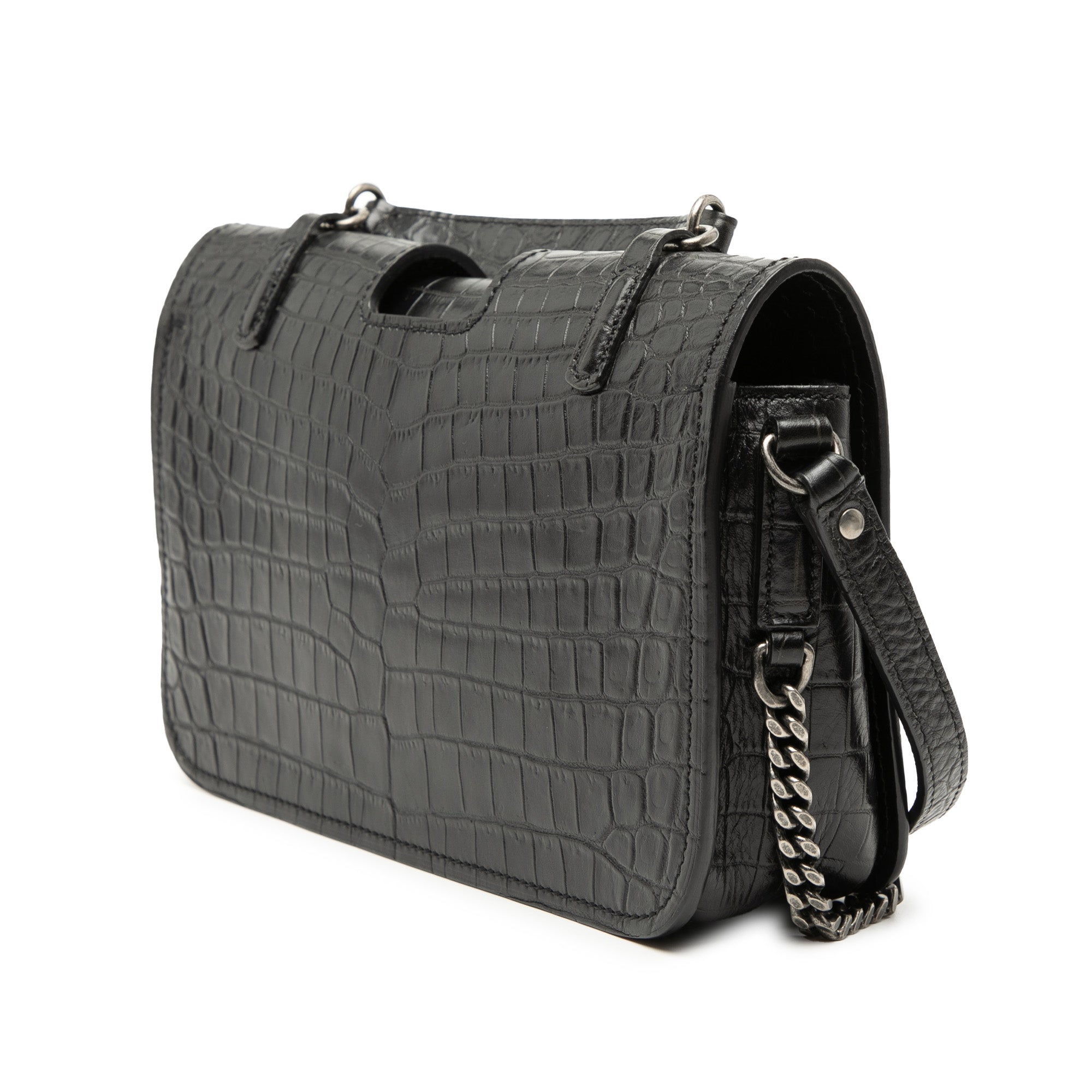 Medium Croc Embossed Leather Charlotte Messenger Bag