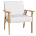 Wood Frame Accent Armchair with Thick Linen Cushions & Wide Seat, Cream White