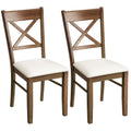 Set of 2 Upholstered Dining Chairs, Rubberwood Frame, Padded Seat, X-Back Walnut