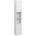 71" Tall Narrow Linen Tower w/ Open Shelves, 2 Doors Cabinets & Adjustable Shelves, White