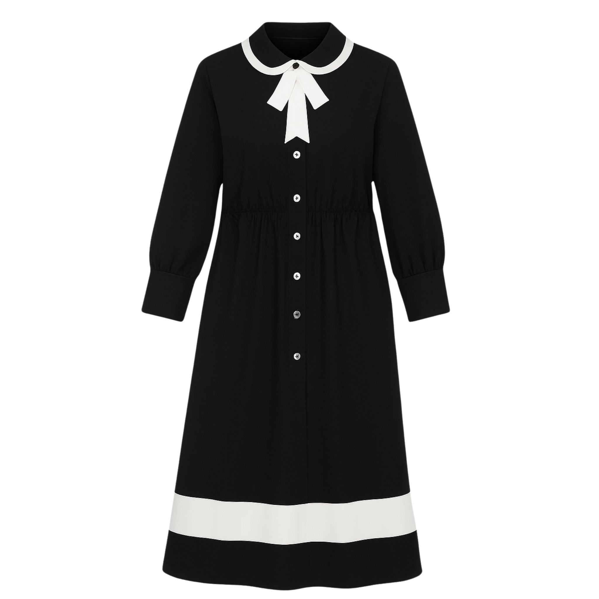 Long Sleeve Black Midi Shirt Dress