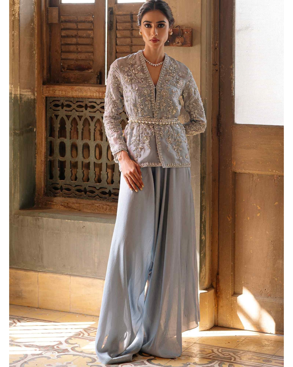 Diana Belted Jacket, Blouse & Pants Set By KYNAH, Luxury Indian Fashion & Bridal Wear