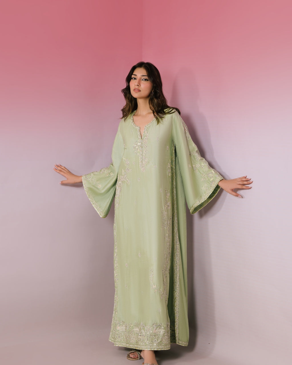 Jalabiya Green Kaftan By KYNAH, Luxury Indian Fashion & Bridal Wear
