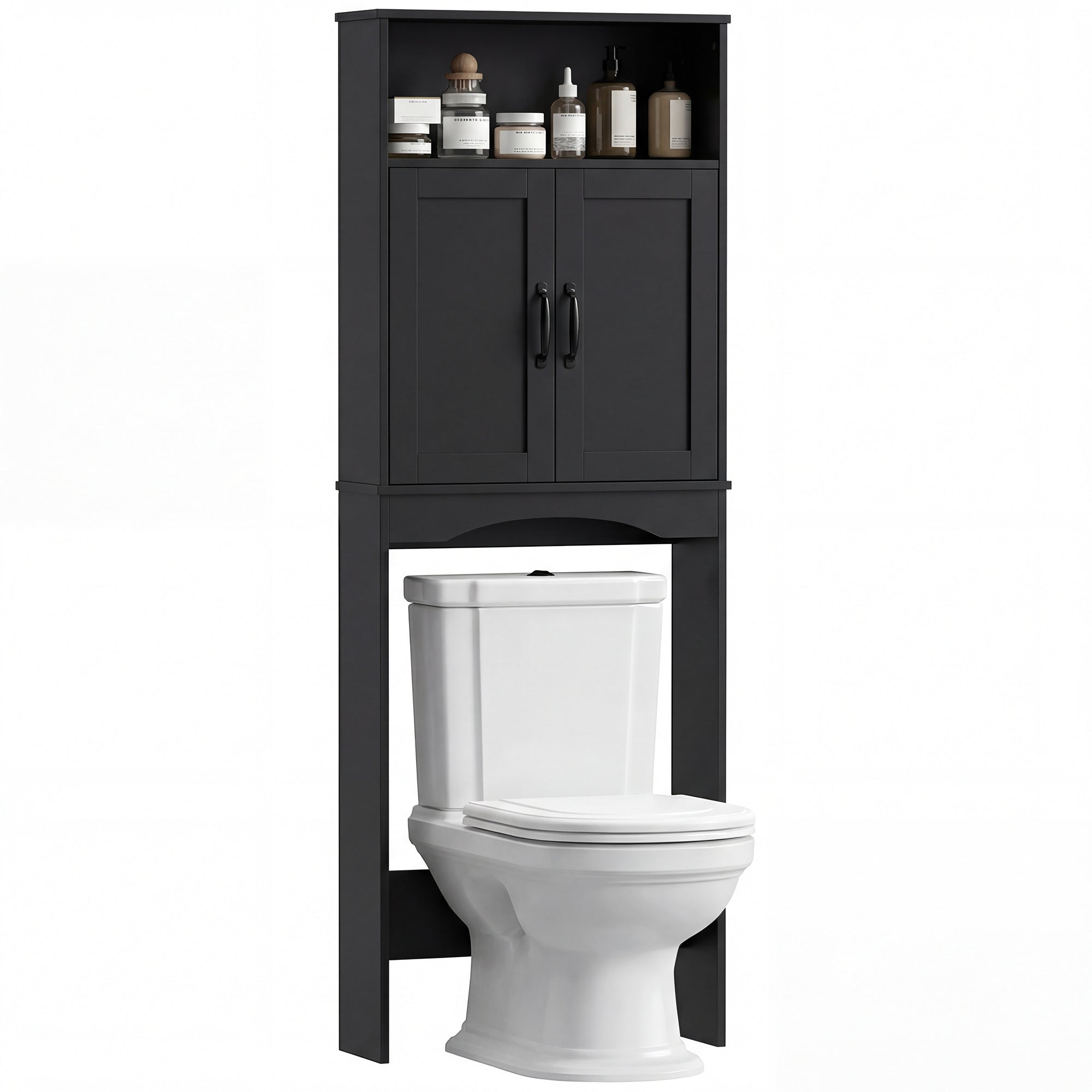 3-Tier Over Toilet Storage Cabinet with Soft-Close Doors, Space Saver, Black