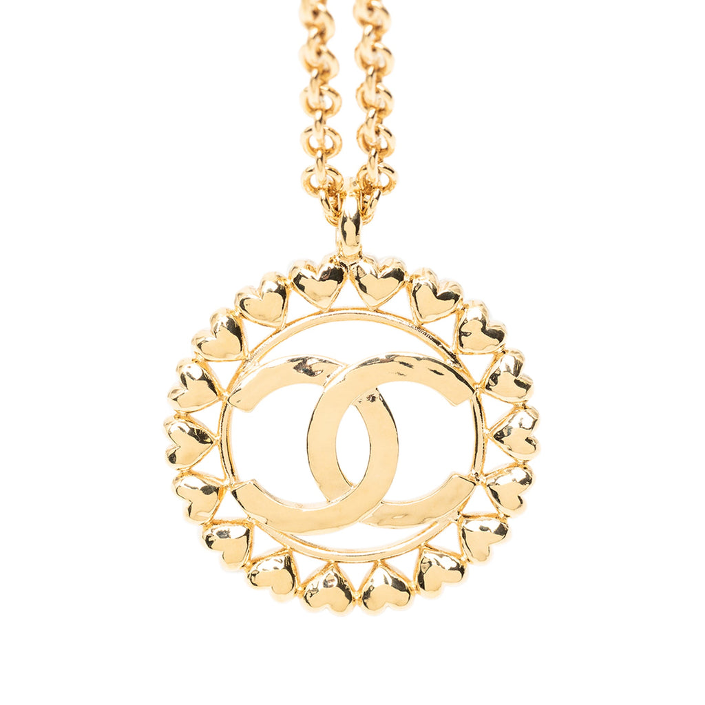 Gold Plated CC Medallion Heart Pendant Necklace