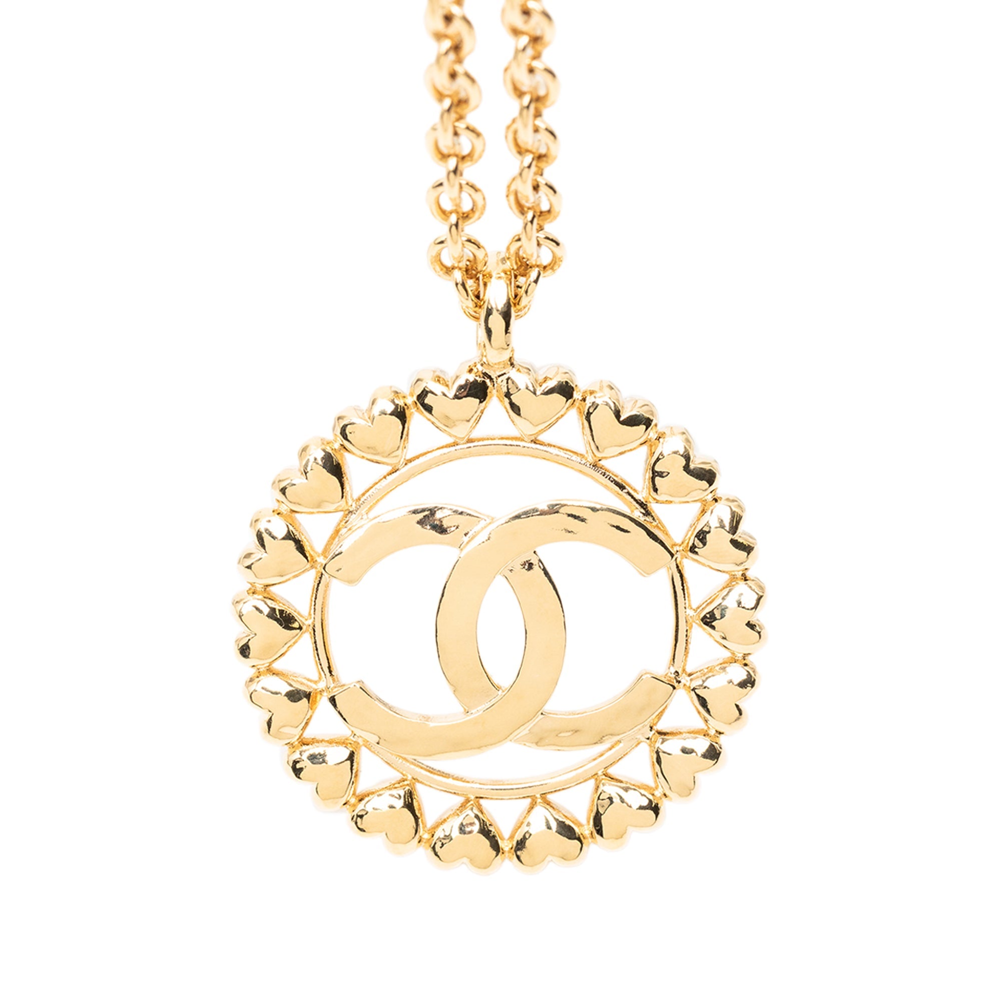 Gold Plated CC Medallion Heart Pendant Necklace
