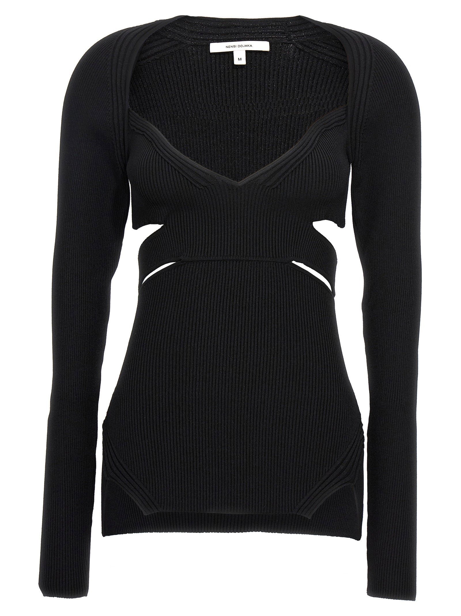 Nensi Dojaka Cut-out Ribbed Viscose Sweater — Black