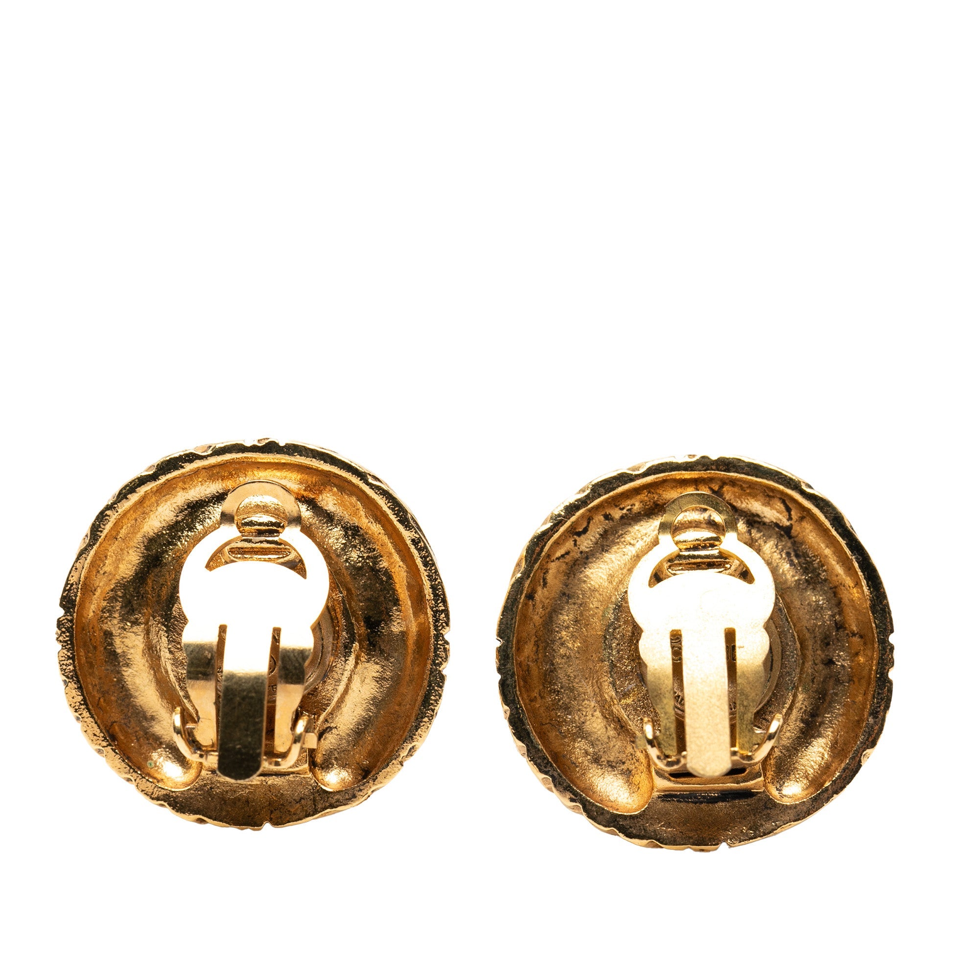 Gold Plated Rhinestone Round Clip On Earrings