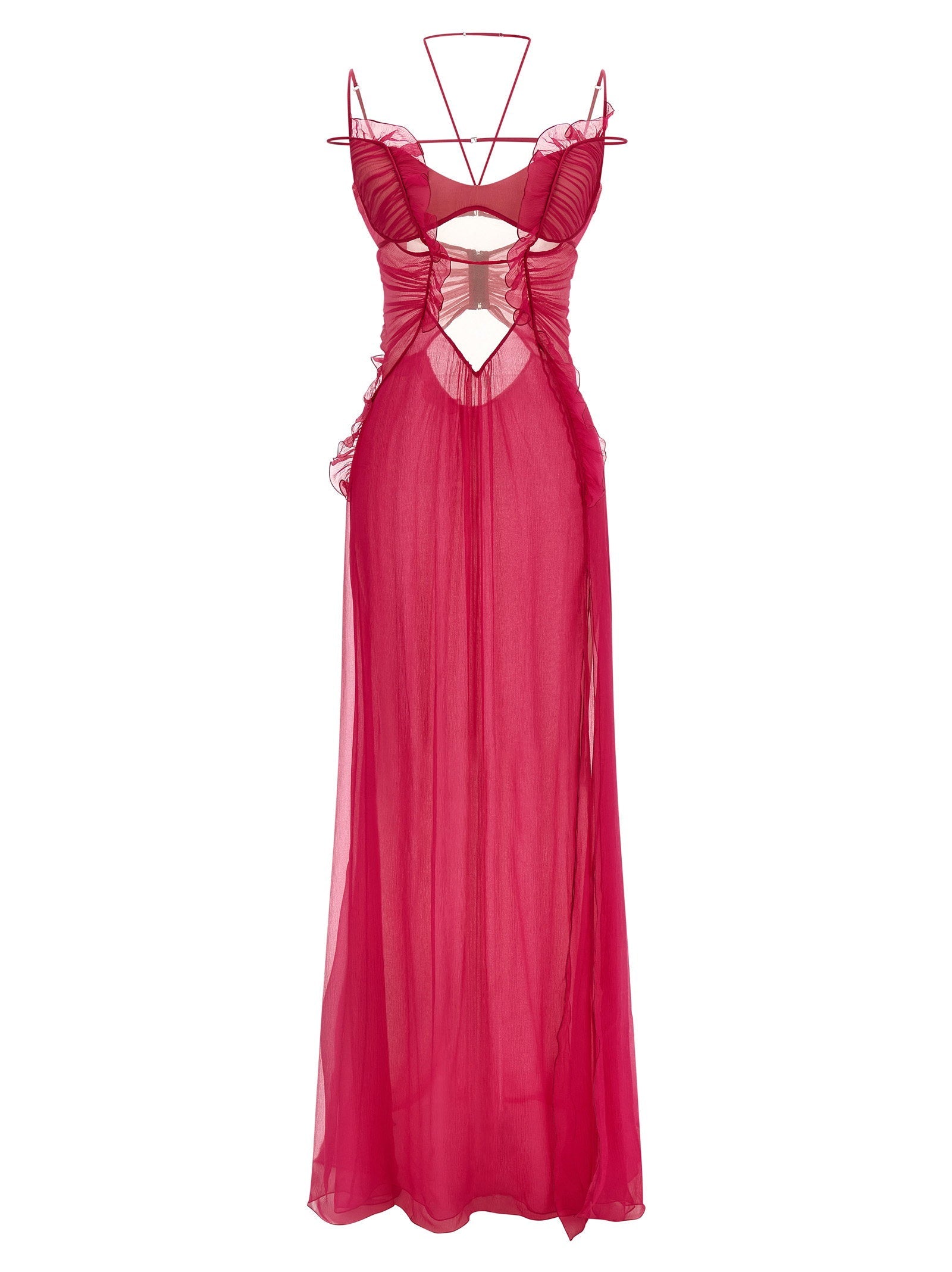 Nensi Dojaka Frilled Cutout Gown — Pink