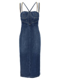 Nensi Dojaka Cotton Denim Bustier Dress — Blue