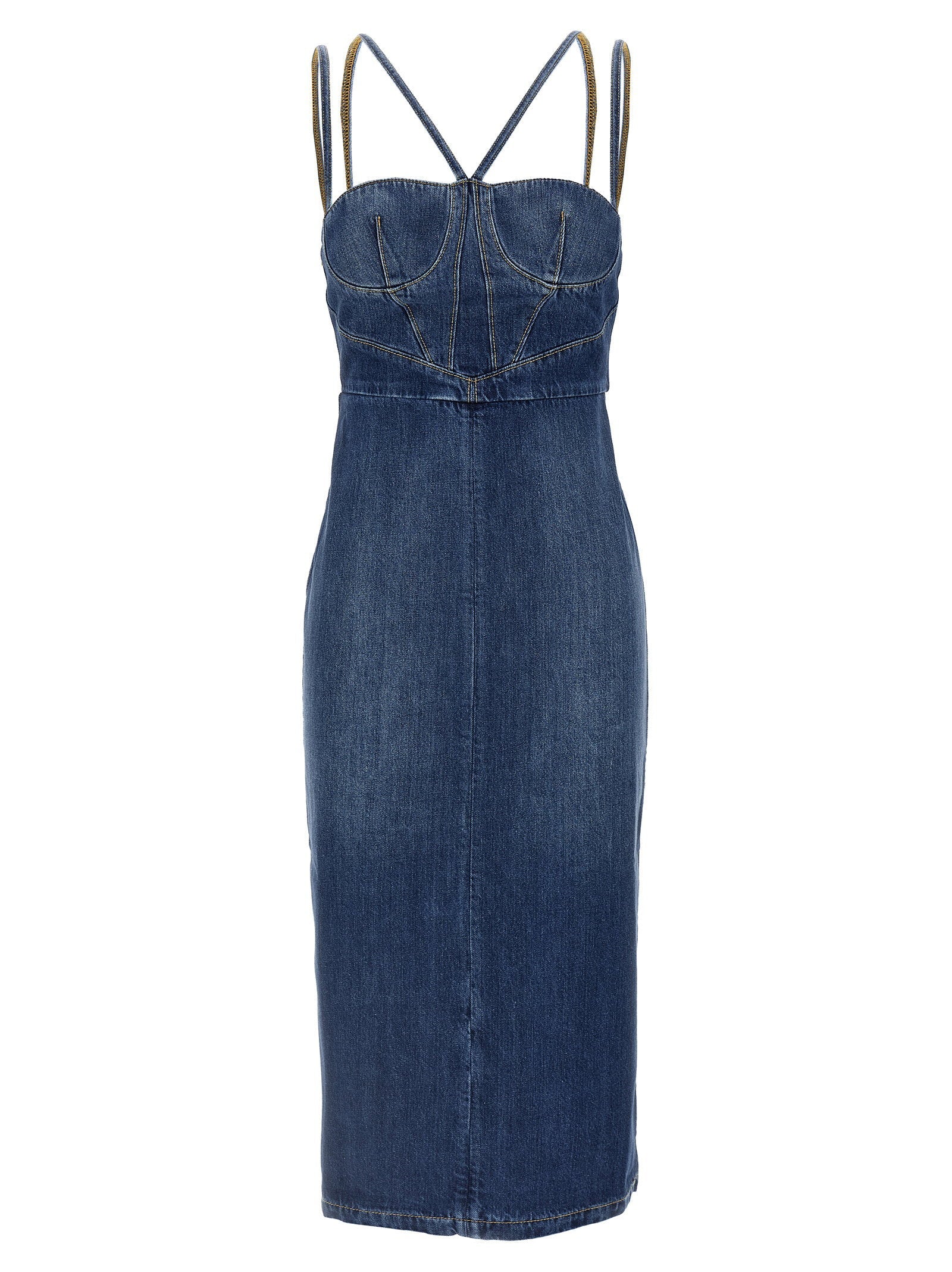 Nensi Dojaka Cotton Denim Bustier Dress — Blue