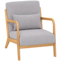 Fabric Accent Chair, Velvet Armchair, Retro Living Room Chair with Wood Legs and Thick Padding for Bedroom, Grey