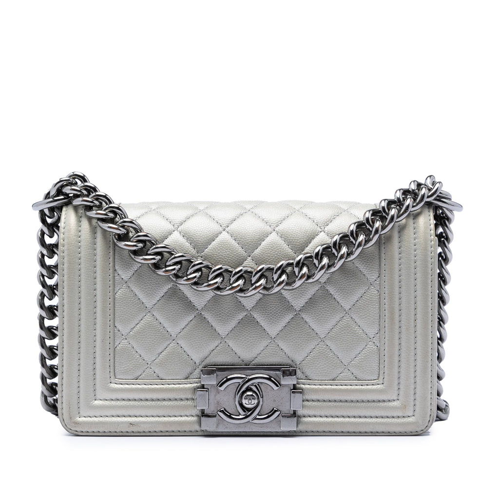 Small Quilted Metallic Caviar Boy Flap