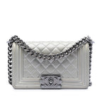 Small Quilted Metallic Caviar Boy Flap