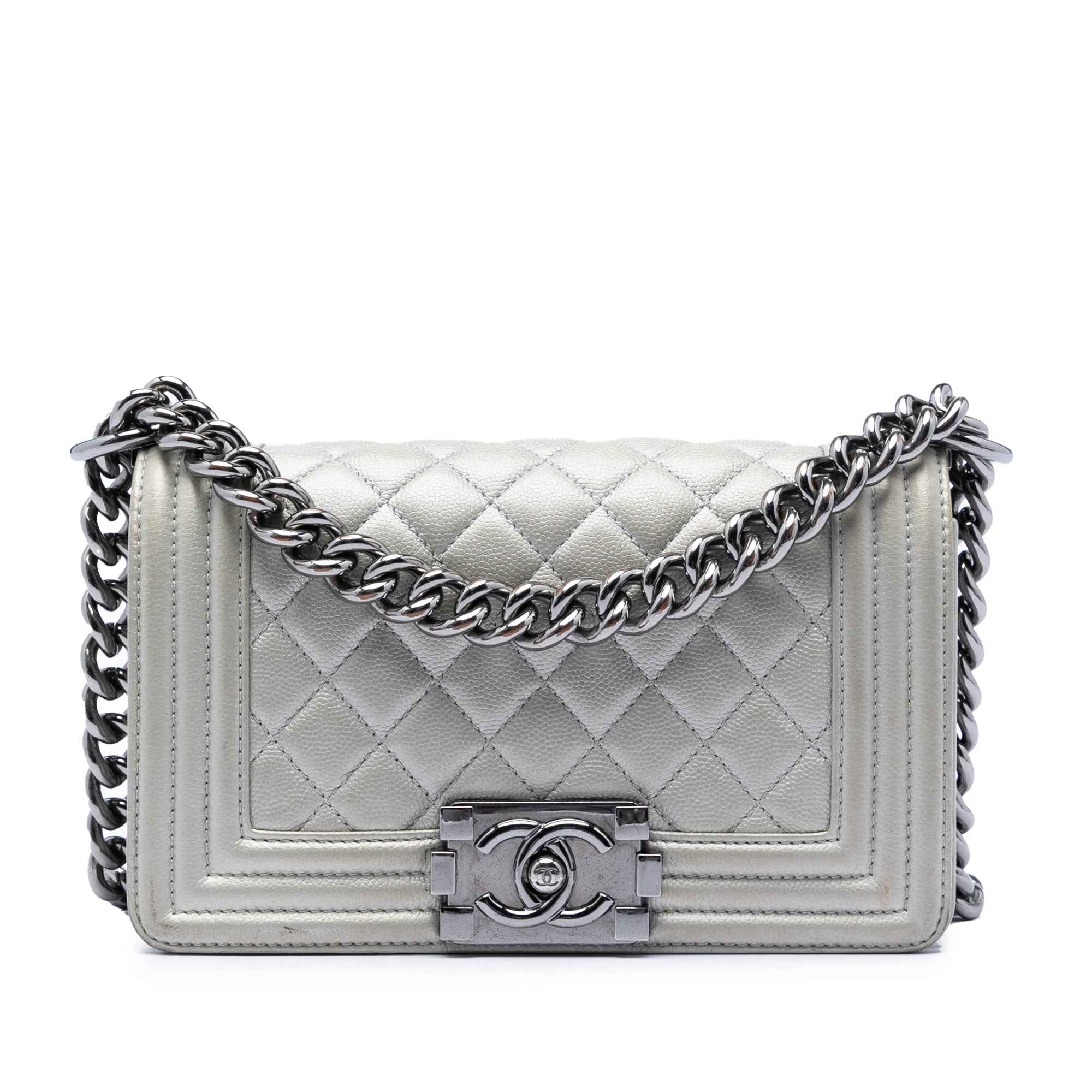 Small Quilted Metallic Caviar Boy Flap