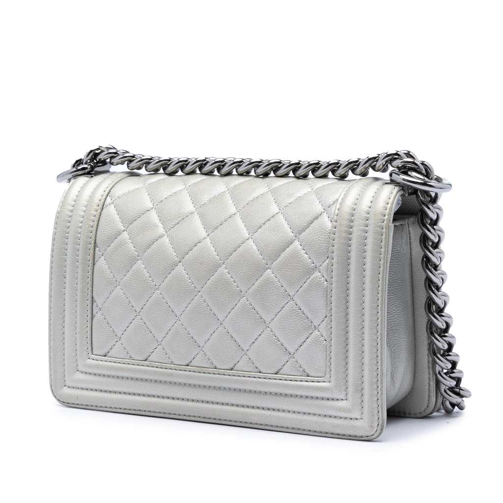 Small Quilted Metallic Caviar Boy Flap