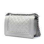 Small Quilted Metallic Caviar Boy Flap
