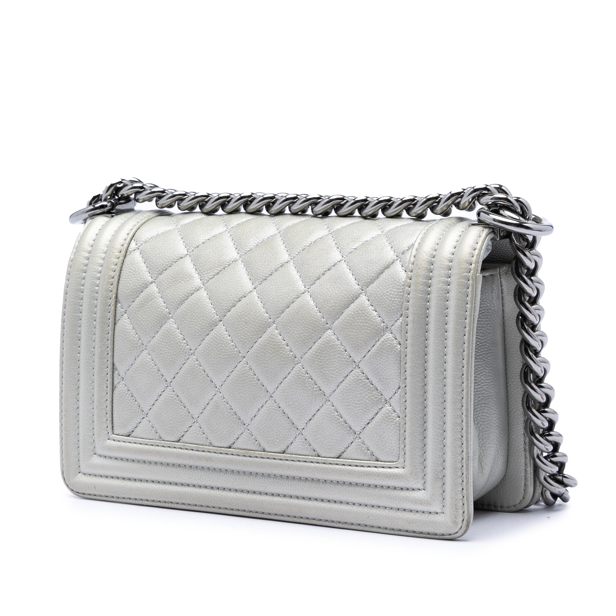Small Quilted Metallic Caviar Boy Flap