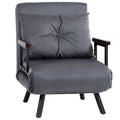 Click Clack Convertible Chair Bed, Velvet Feel Fabric Chair with Cushion, Wood Armrests, Charcoal Grey