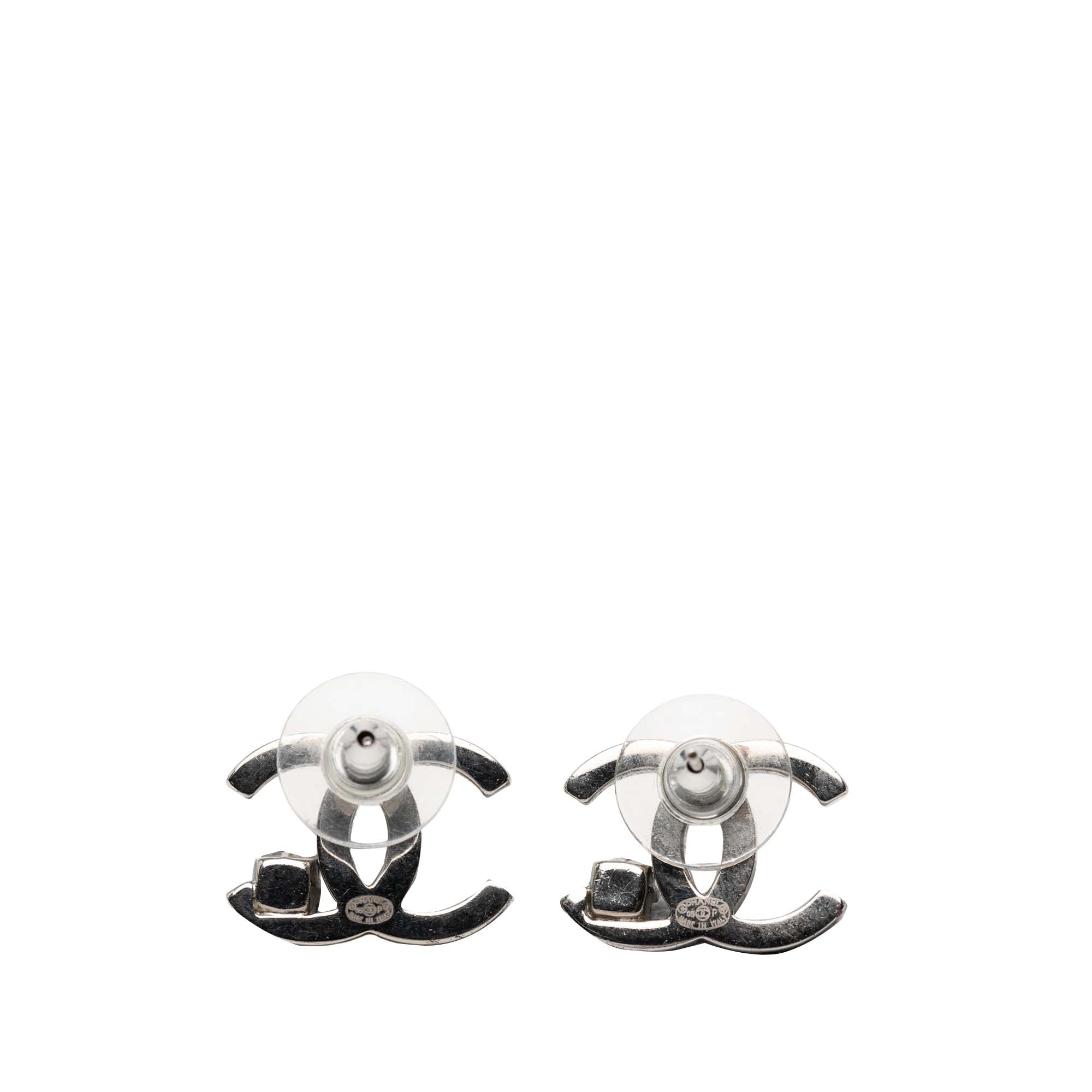 Silver Plated CC Rhinestone Push Back Earrings
