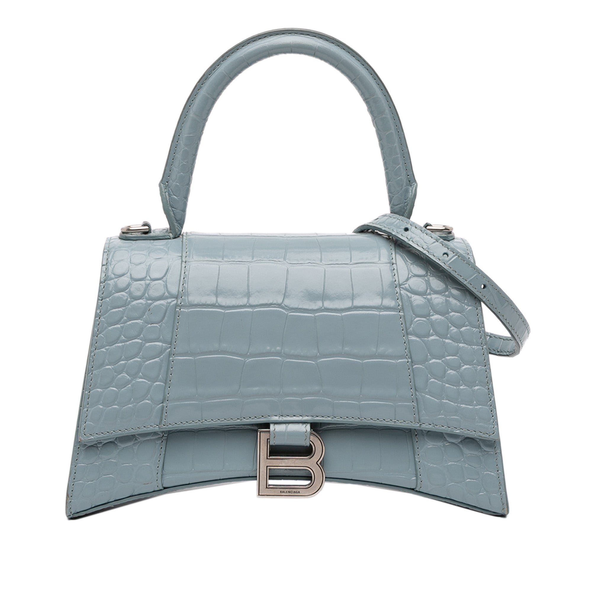 Small Croc Embossed Hourglass Top Handle Bag