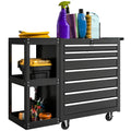 7-Drawer Rolling Tool Cabinet with Lockable Steel Chest & Handle, Black