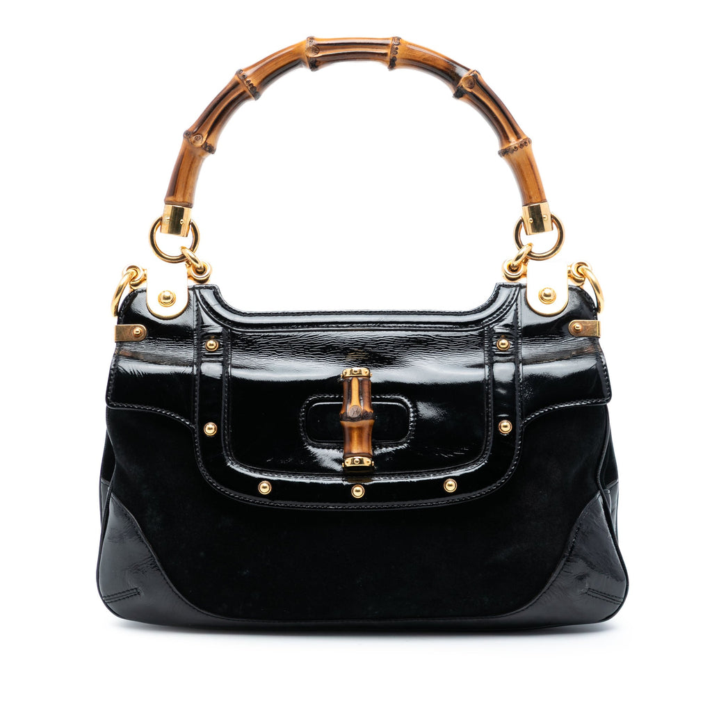 Suede and Patent Peggy Bamboo Top Handle Bag