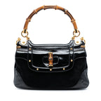 Suede and Patent Peggy Bamboo Top Handle Bag