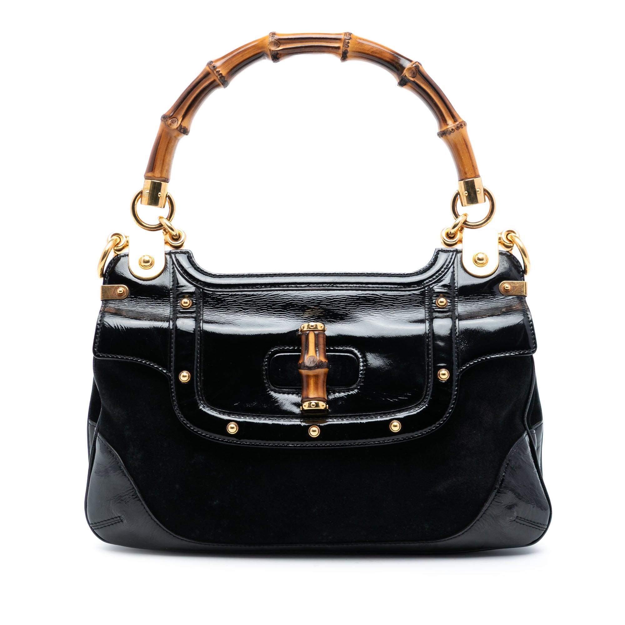 Suede and Patent Peggy Bamboo Top Handle Bag