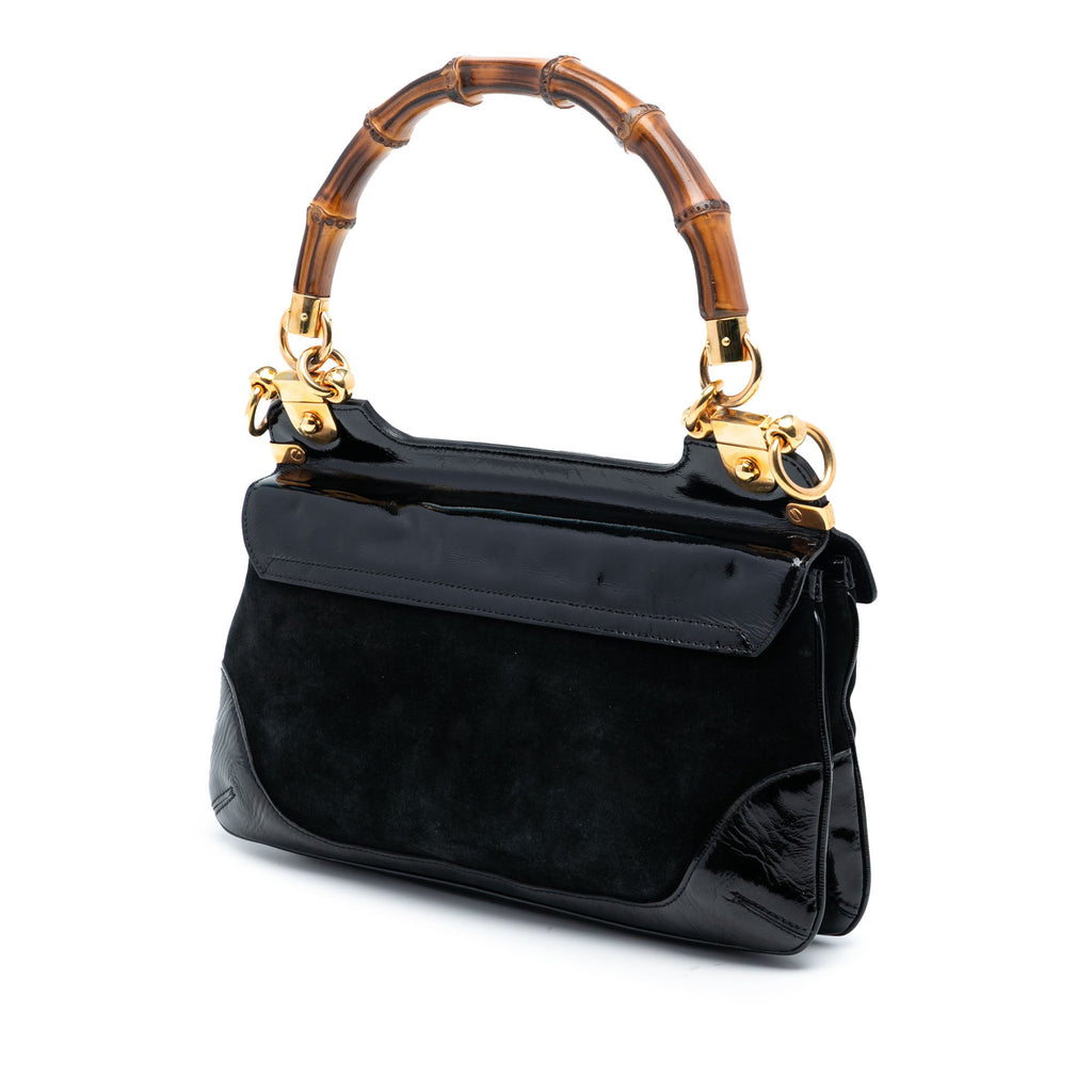 Suede and Patent Peggy Bamboo Top Handle Bag