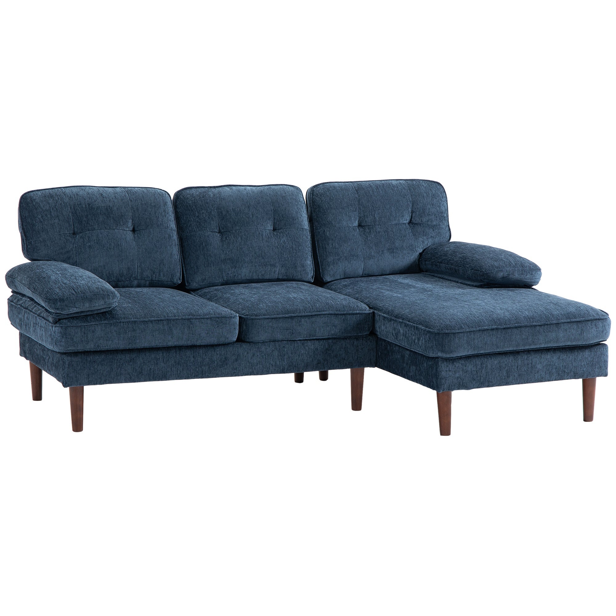 3-Seater Chenille Sectional Sofa with Right Chaise, Navy Blue