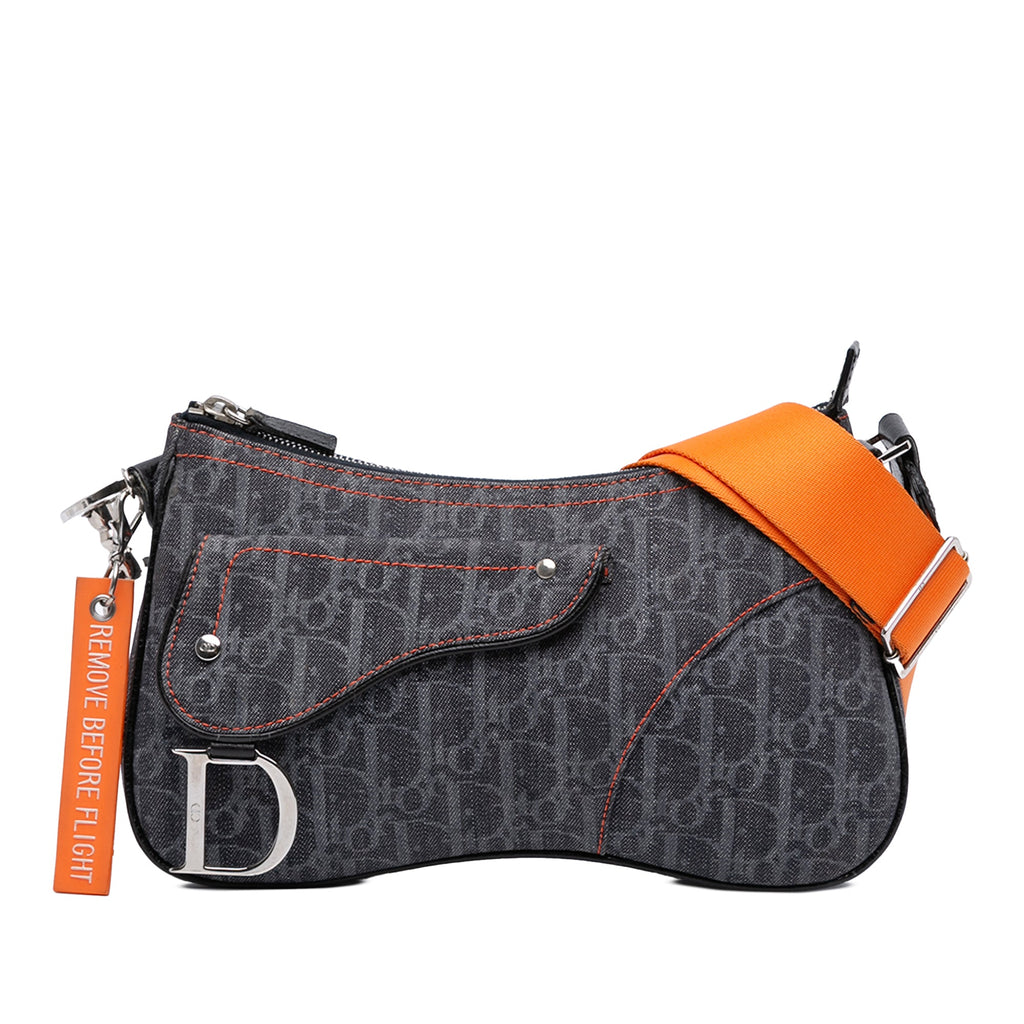 Oblique Denim Flight Double Saddle Crossbody