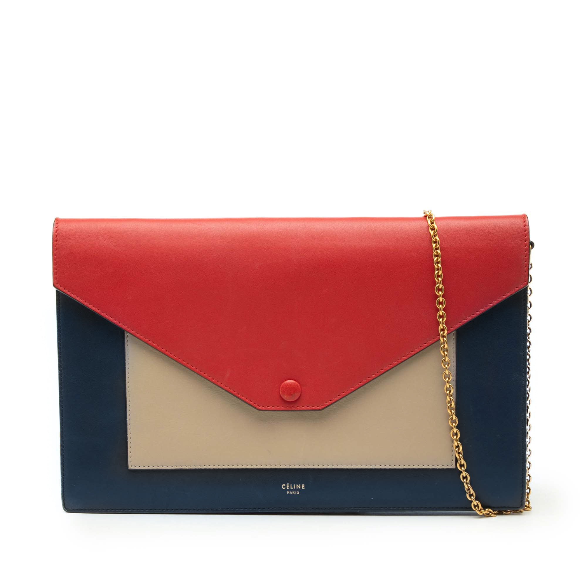 Large Tricolor Leather Pocket Envelope Flap on Chain