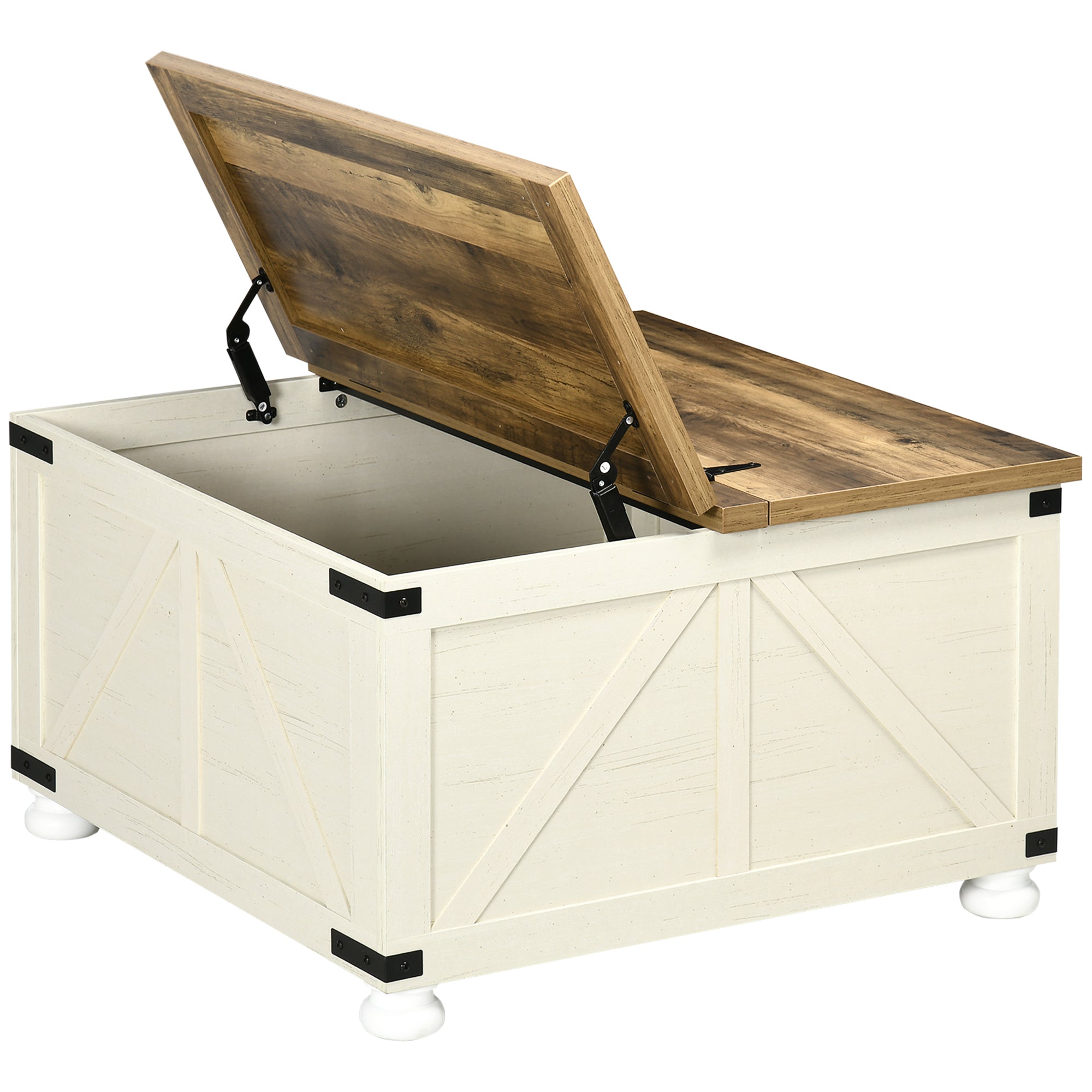 Farmhouse Lift Top Coffee Table with Hidden Storage & Wood Legs, Antique White