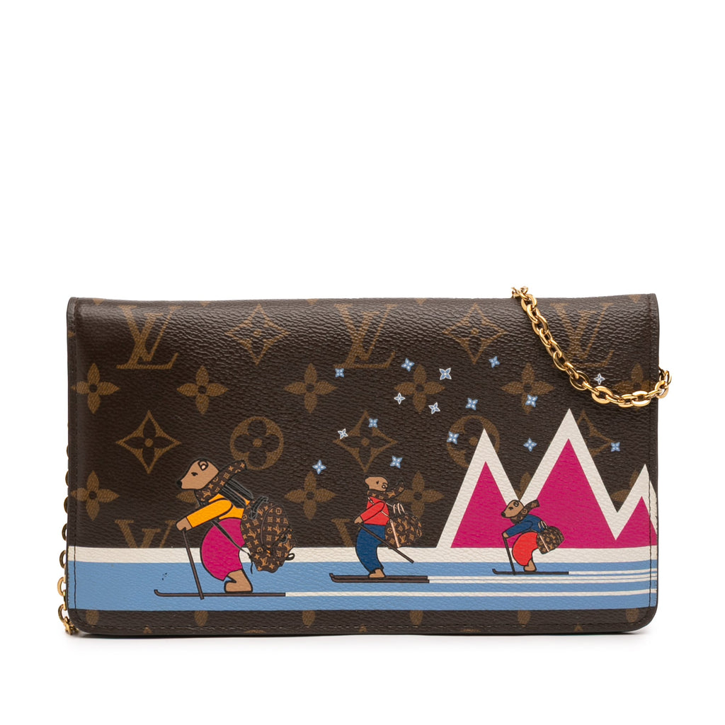 Monogram Christmas Animation Bears on Skis Pochette Weekend Chain Wallet