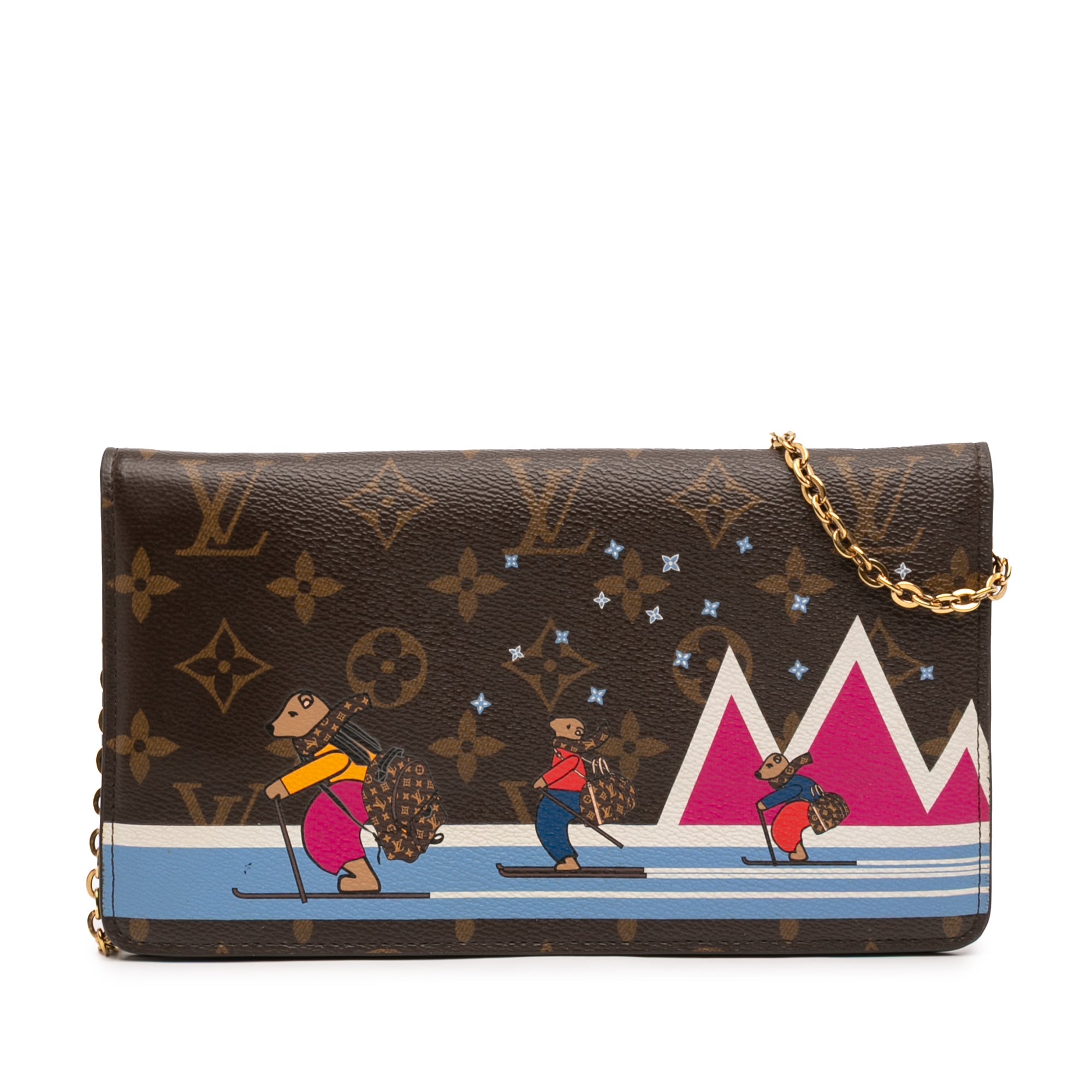 Monogram Christmas Animation Bears on Skis Pochette Weekend Chain Wallet
